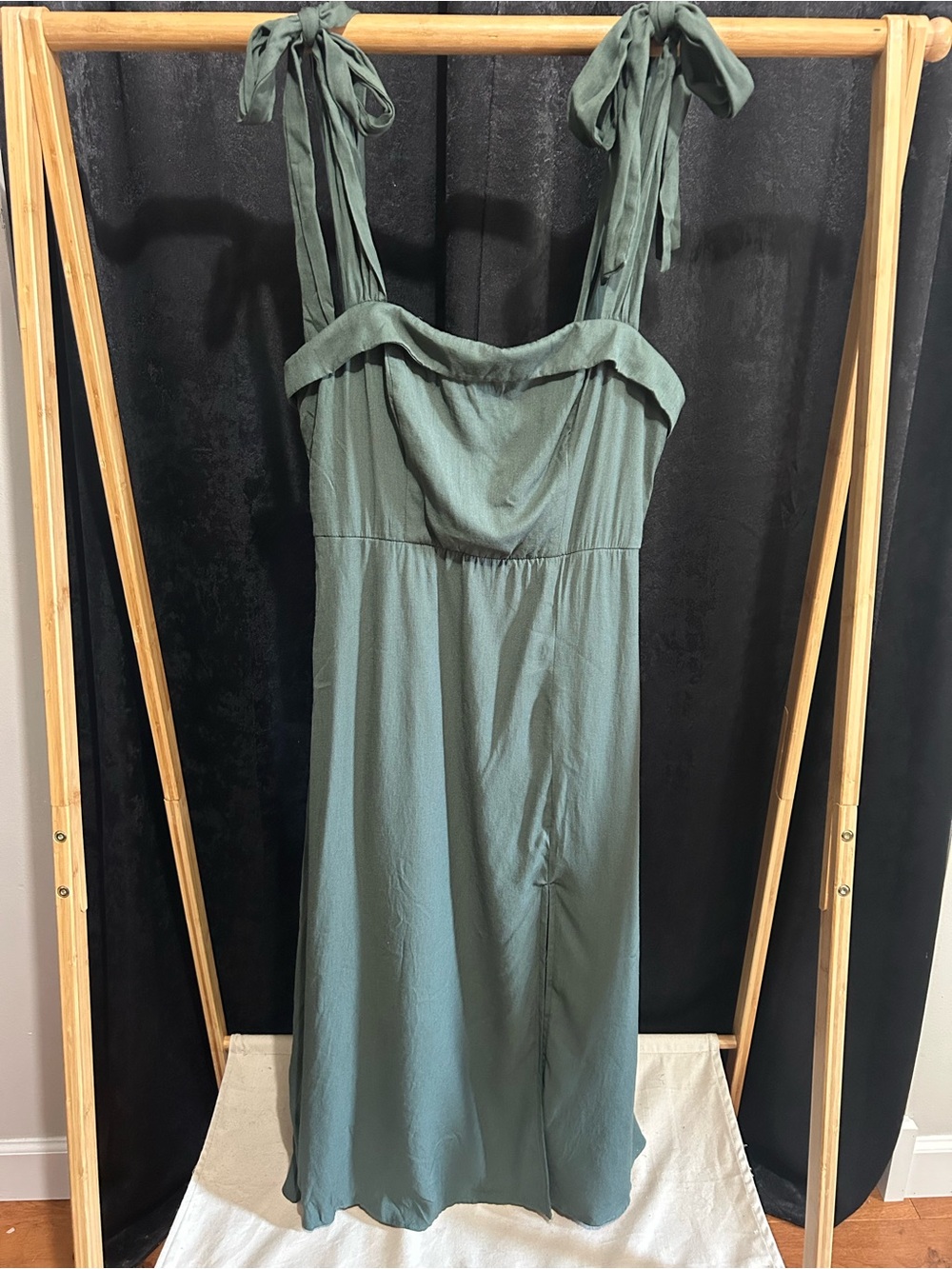 Francesca's Collections Sage Green Tie-Shoulder Slip Dress